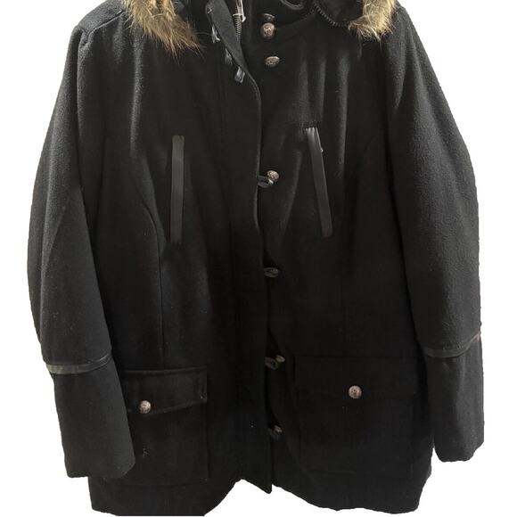 Torrid Jacket Women Size 0 Black Fleece Long Sleeve Faux Fur Hooded Button Front - Picture 5 of 8